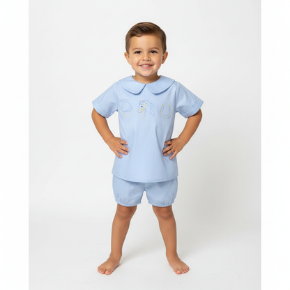 Boys Blue Horse Derby short set