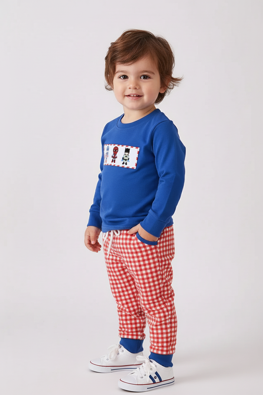 BLUE CHARACTER EMBROIDERY PANTS SET
