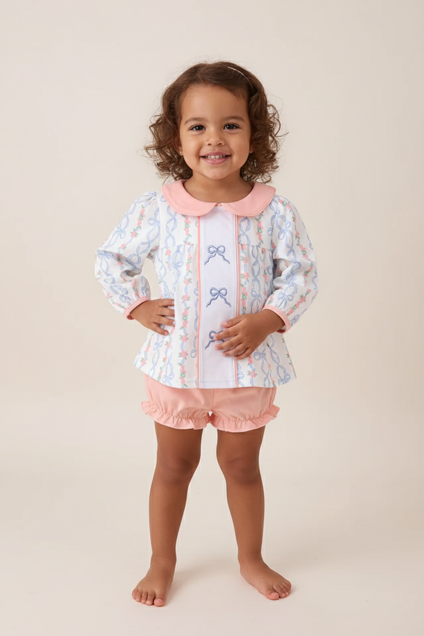 PINK FLORAL BOW EMBROIDERY BLOOMER SET