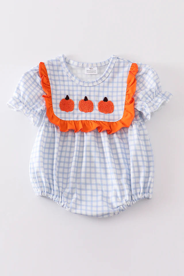 Pumpkin French Knot Plaid Girl Bubble