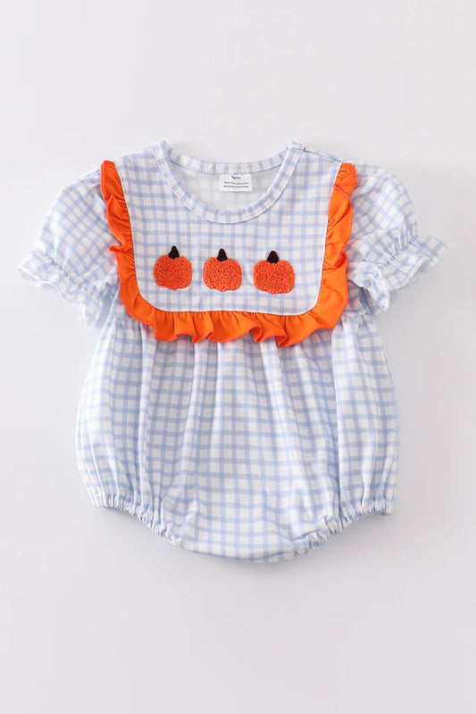 Pumpkin French Knot Plaid Girl Bubble