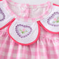 Pink Valentines Day Plaid Embroidered Romper
