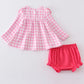 PINK HEART PLAID EMBROIDERY BABY SET