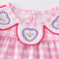 Pink Valentines Day Plaid Embroidered Romper