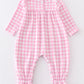 Pink Valentines Day Plaid Embroidered Romper