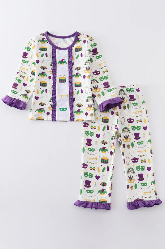 MARDI GRAS EMBROIDERY GIRL PAJAMAS SET