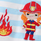 Blue stripe fire engine embroidery girl romper