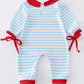 Blue stripe fire engine embroidery girl romper