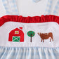 Blue plaid farm embroidery tiered dress
