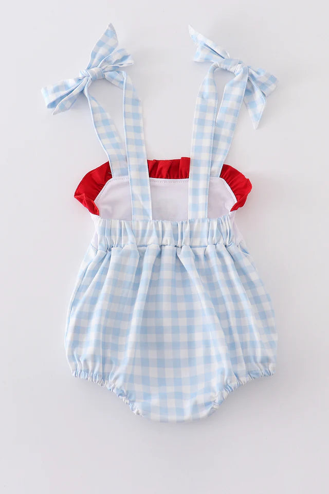 Blue Plaid Farm Embroidered Bubble