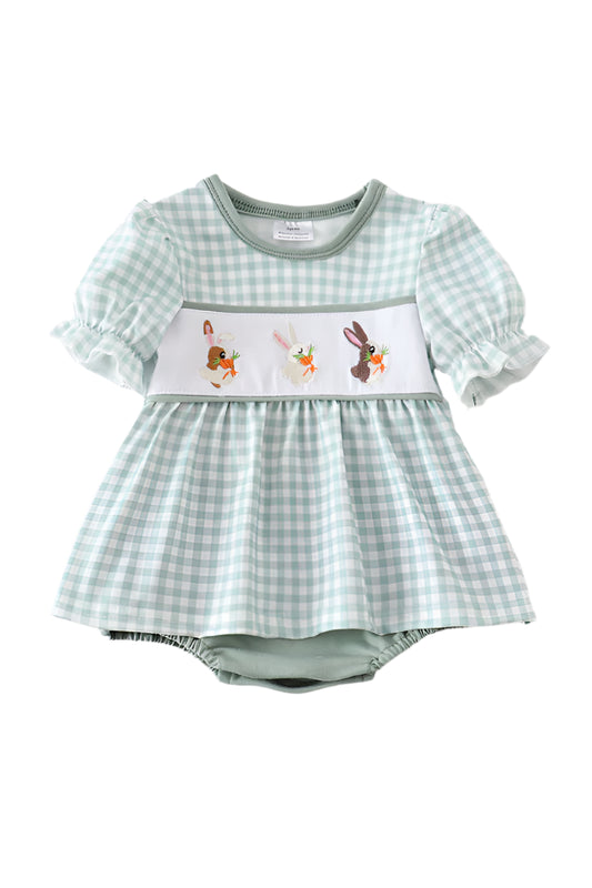 Green Plaid Bunny Embroidered Bubble