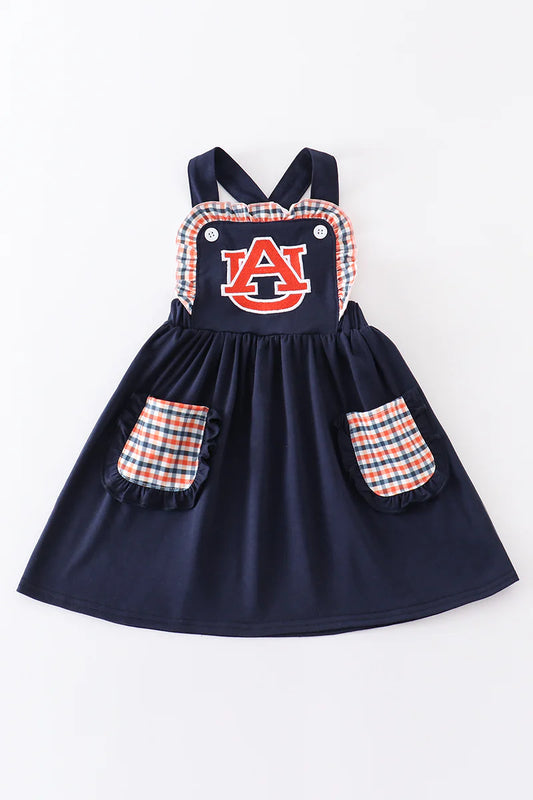 Navy Auburn Girls Applique Game Day Dress