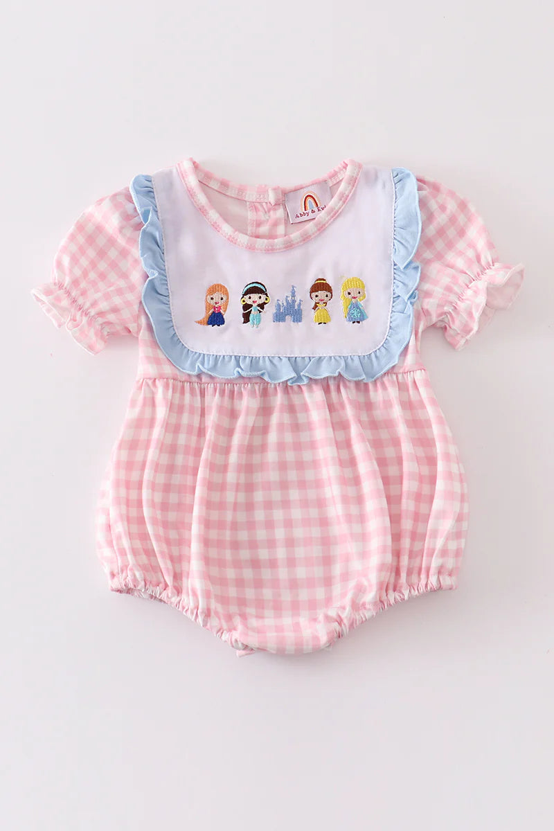 Pink plaid princess embroidered bubble