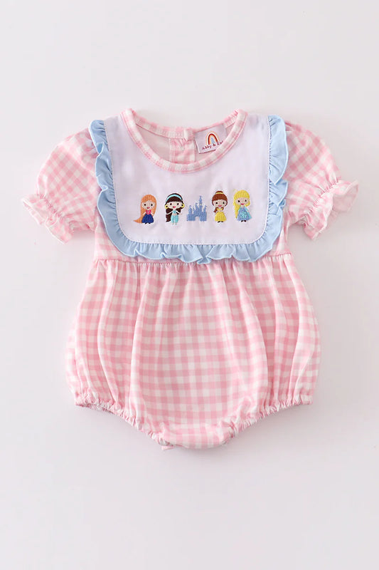 Pink plaid princess embroidered bubble