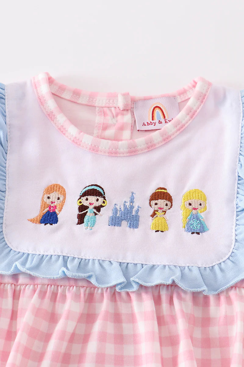 Pink plaid princess embroidered bubble