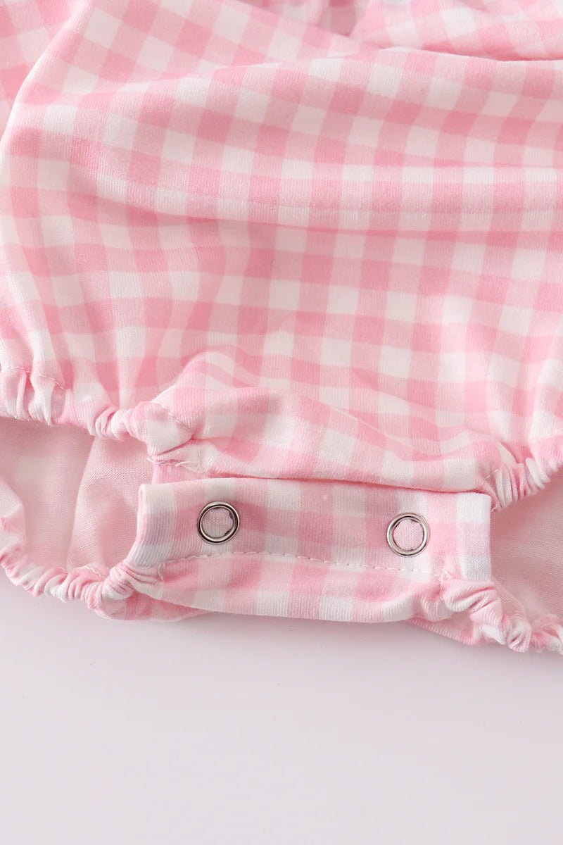 Pink plaid princess embroidered bubble