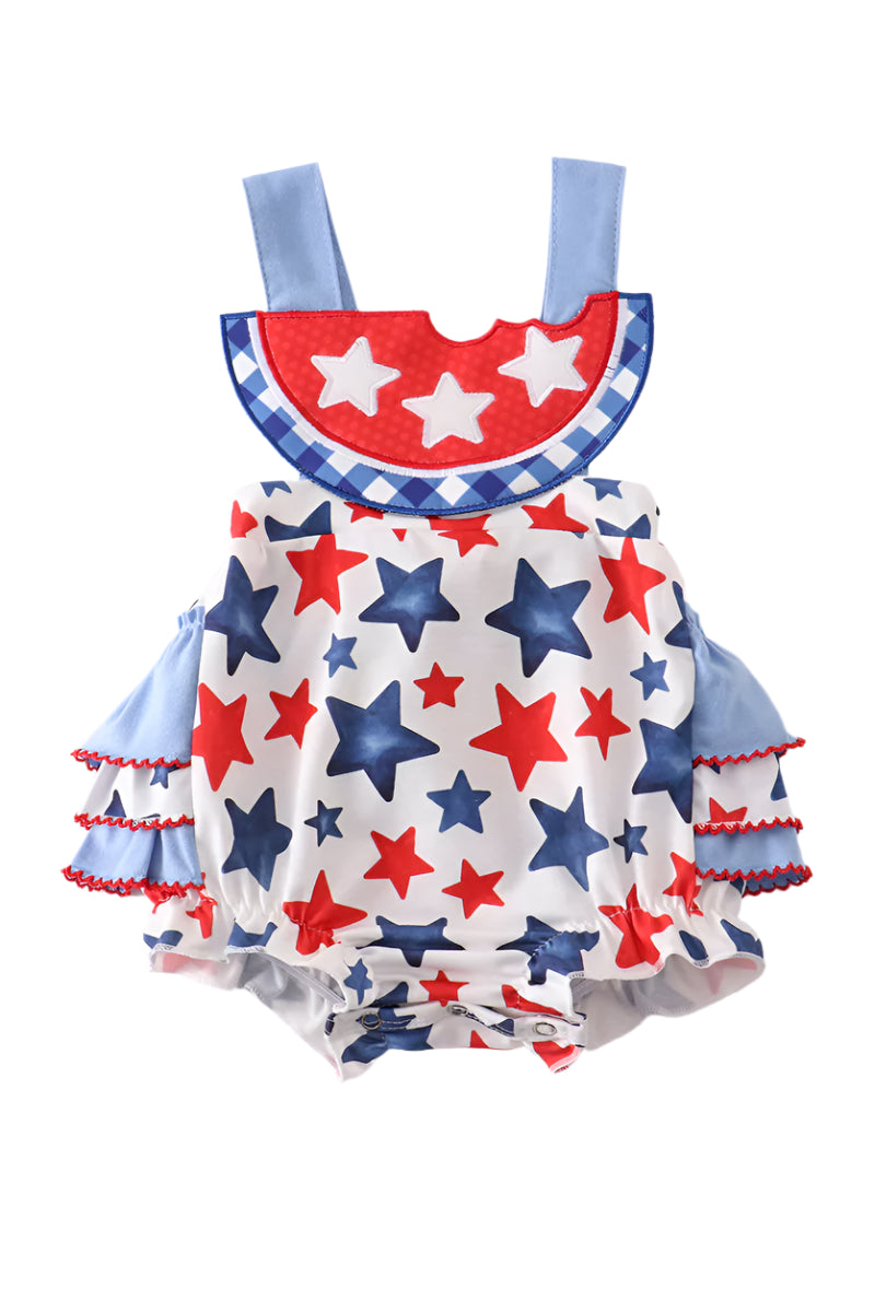 Patriotic Star Print  Watermelon Applique Bubble Set