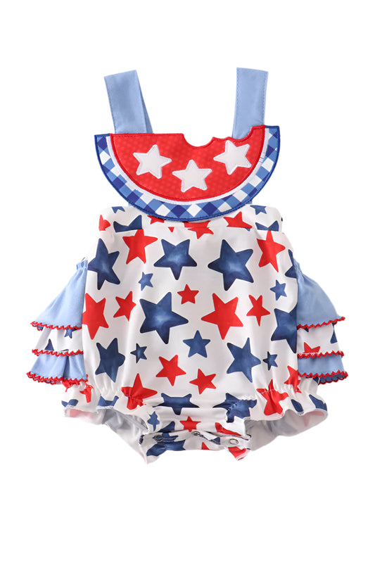 Patriotic Star Print  Watermelon Applique Bubble Set
