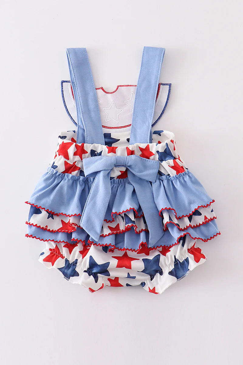 Patriotic Star Print  Watermelon Applique Bubble Set
