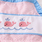Pink seersucker whale embroidery 2 piece swimsuit