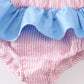 Pink seersucker whale embroidery 2 piece swimsuit
