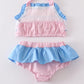 Pink seersucker whale embroidery 2 piece swimsuit