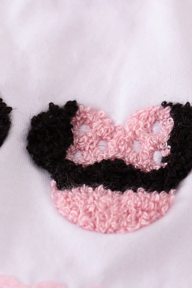 Pink Character Seersucker Bubble with French Knot and ruffle