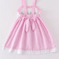 Pink character French knot seersucker dress with back bow