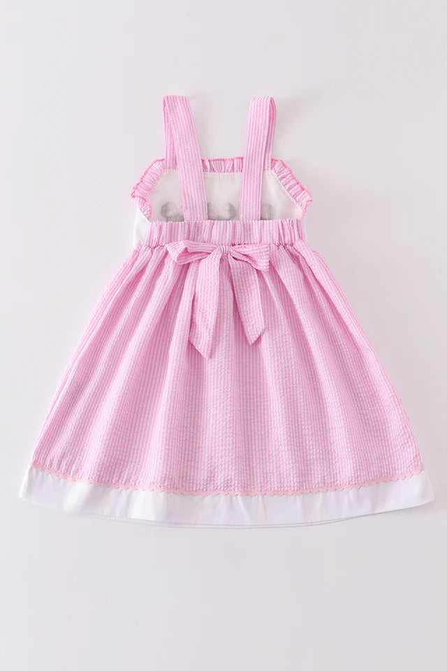 Pink character French knot seersucker dress with back bow