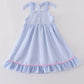 Blue Seersucker whale embroidery dress