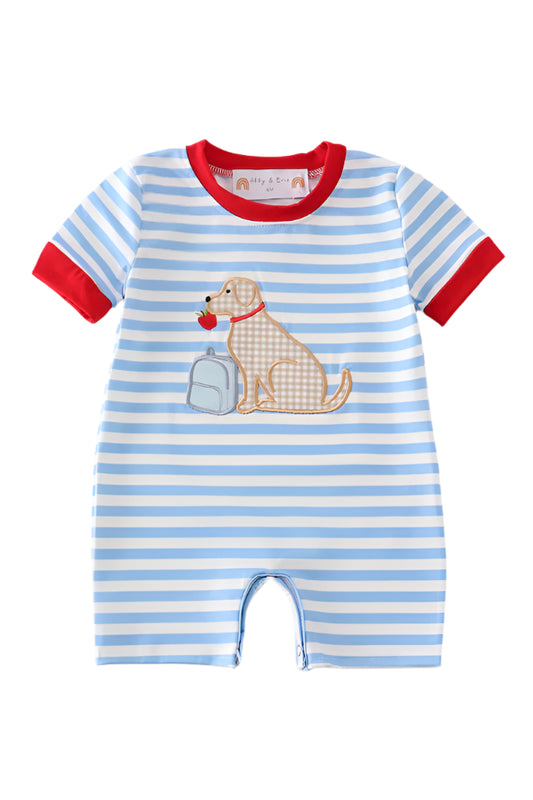 Blue dog applique boy romper