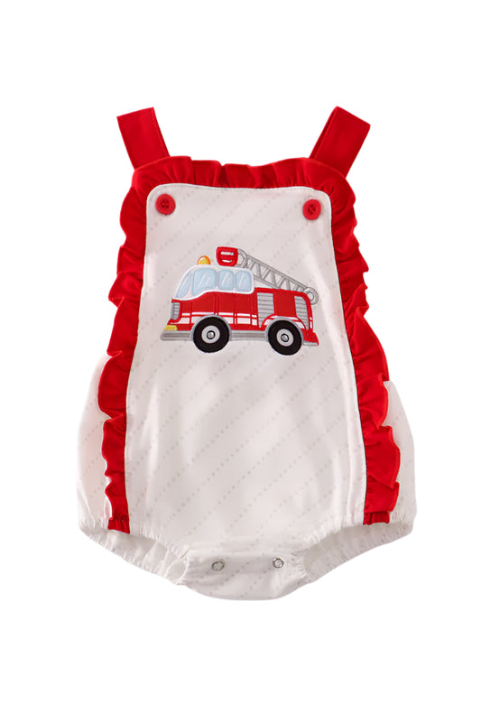 Red fire truck applique girl bubble