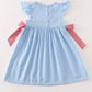 BLUE APPLE EMBROIDERY SWISS DOT DRESS