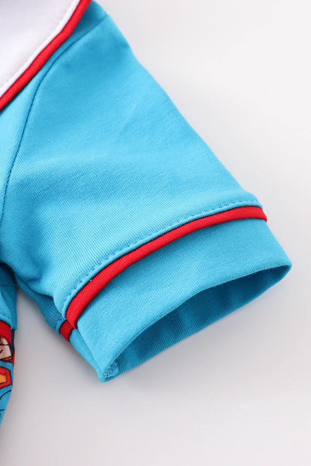 Blue  hero character embroidery boy bubble