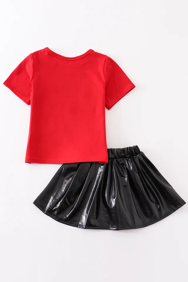 Red bulldog sequin laser skort set