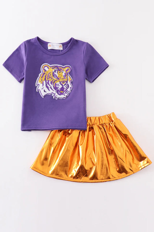 LSU tiger sequin laser skort set