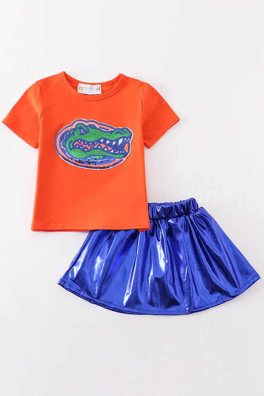 Orange Florida sequin laser skort set