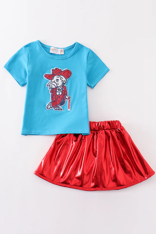 Blue OLE MISS sequin laser skort set