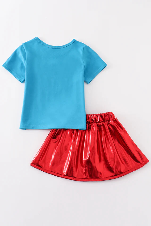 Blue OLE MISS sequin laser skort set