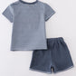 Navy stripe puppy applique boy set