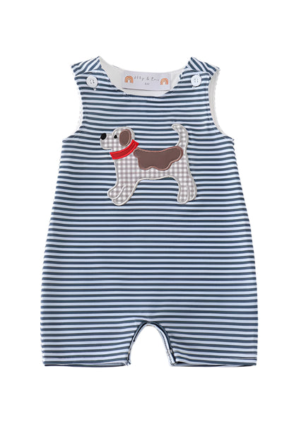 Navy stripe puppy applique boy jonjon