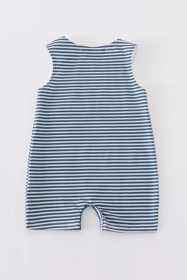 Navy stripe puppy applique boy jonjon