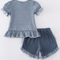 Navy stripe puppy applique girl set