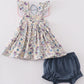 Pig floral print applique girl bloomer set