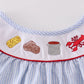 Blue seersucker crawfish embroidery girl dress