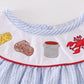 Blue seersucker crawfish embroidery girl bubble