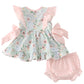 Green floral ruffle baby set