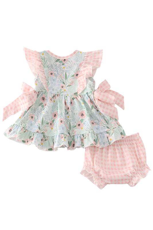 Green floral ruffle baby set