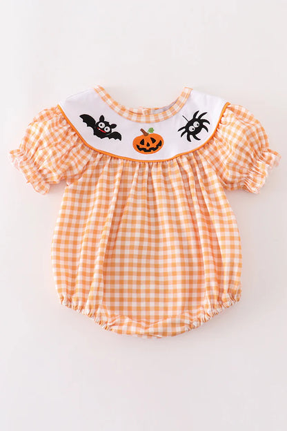 Orange halloween embroidery plaid girl bubble