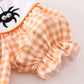 Orange halloween embroidery plaid girl bubble
